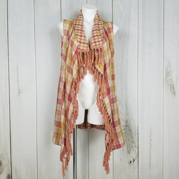 Umgee Tops - Umgee Red Gold Plaid Boho Vest XL